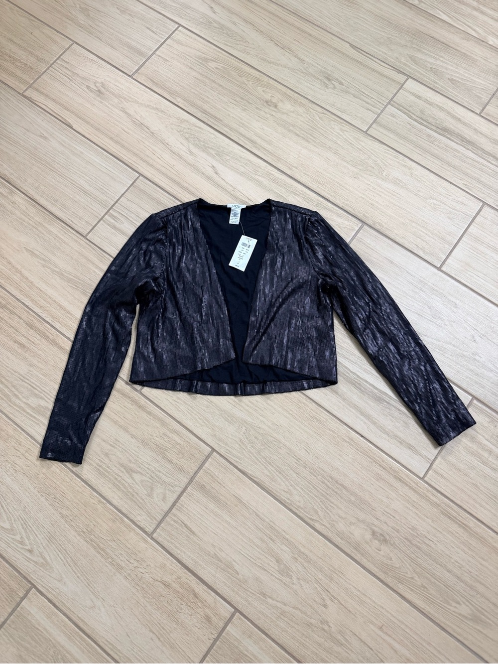 CACHE NWT Black Metallic Shimmer Cropped Bolero Shrug Jacket Evening Size S - Picture 2 of 6